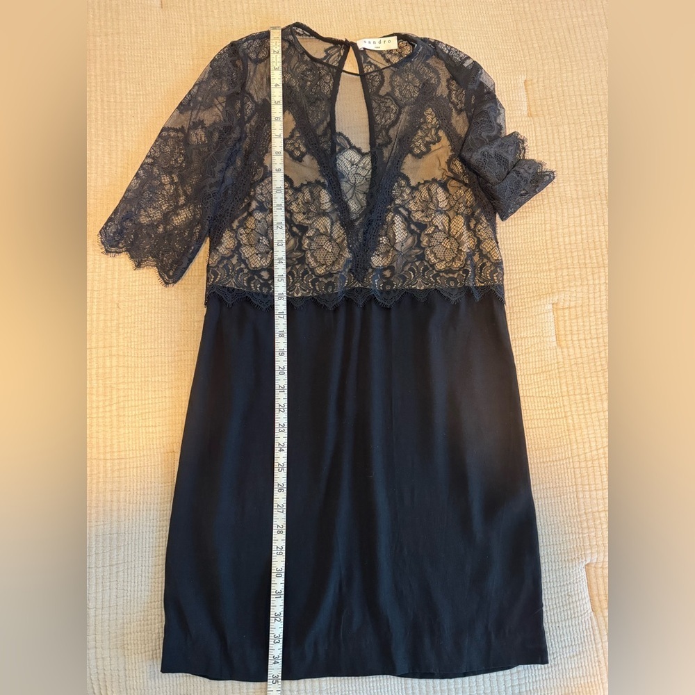 SANDRO BLACK LACE STRAIGHT CUT OPEN BACK DRESS SMALL EXCELLENT CONDITION - Picture 8 of 10